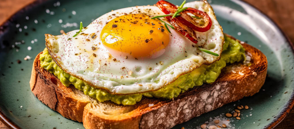 avocado toast with egg and sriracha powder