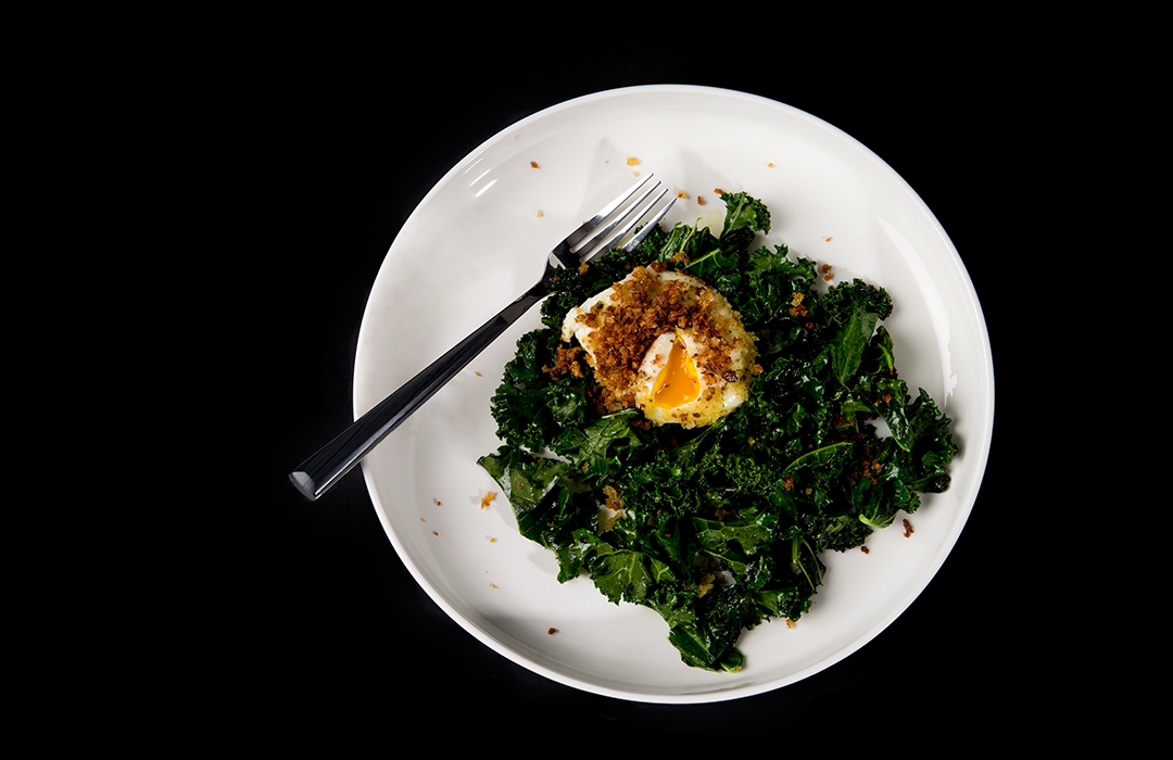 Warm Kale Salad with Crumbled Egg Recipe